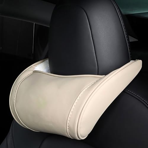 Car Headrest Neck Pillow Support Memory Foam Ergonomic Design Accessory for Driving Seat Fatigue Relief Compatible with Model S X 3 Y & Cybertruck - 1 Piece - color: D1. Beige Ver. 1, size: 1 Pack