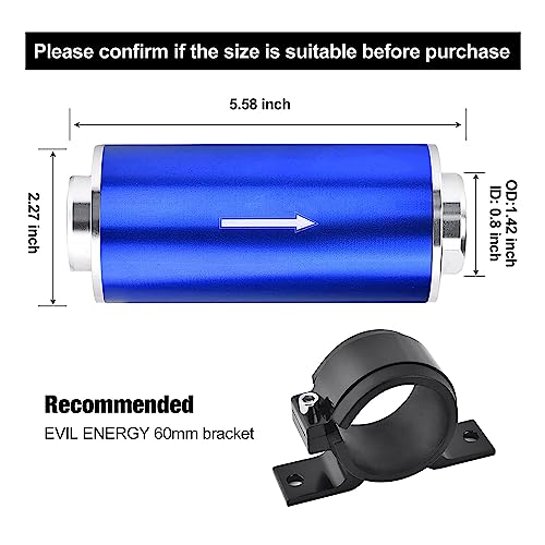 EVIL ENERGY 30 Micron Inline Fuel Filter with 6AN 8AN 10AN Adapter&Bracket Clamp 60MM Universal