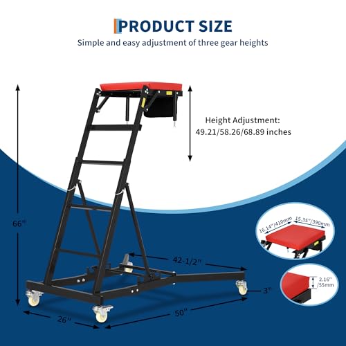 Top Side Creeper for Trucks & SUVs, Rolling Topside Creepers - Automotive Engine Creeper with Locking 360° Casters, Heavy Duty 400 LBS Capacity High Creepers with 48" to 76" Adjustable Height - color: Black