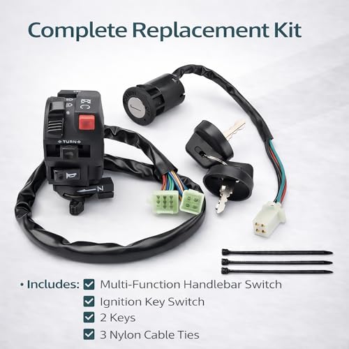 7/8" Left Handlebar Control Switch Assembly & 4-Pin Ignition Key Combo with Manual Choke - Replacement for 150cc 200cc 250cc Chinese ATV Quad TaoTao Coolster SSR Roketa Baja SunL