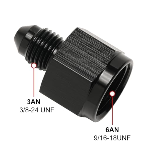 6AN Female to 3AN Male Flare Reducer Adapter Fitting Connector Aluminum Black - color: Black, size: 6AN Female to 3AN Male