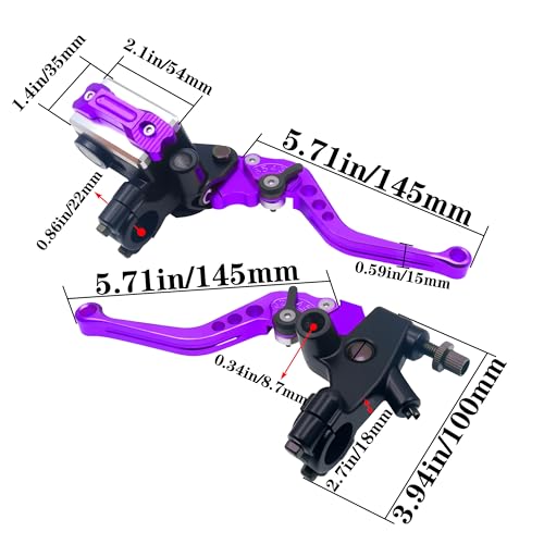 Universal Motorcycle 7/8" 22mm Handlebar Brake Master Cylinder Clutch Lever CNC Left & Right Set Compatible with Honda Kawasaki Suzuki Yamaha( Piston Diameter 12.7mm (Purple) - color: Purple