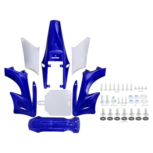 Complete 7-Piece Plastic Body Fairing Kit for Apollo Orion 110cc 125cc 150cc 200cc Pit Dirt Bike – Front Fender, Rear Fender, Side Panels, Tank Shrouds, Number Plate, Red (Blue, 1, 1) - color: Blue