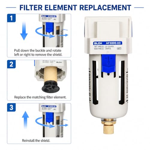 BLCH 3/8" NPT Air Compressor Filter - Air Dryer for Compressor,Compressed Air Dryer Air Drying System AF3000-03 Manual Drain Poly Bowl 0-160 PSI 5μm - style: AF3000-03