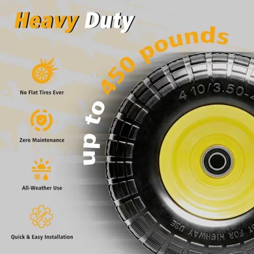 10-Inch Solid Dolly Tire Wheels (2-Pack) - 4.10/3.50-4" Tire and Wheel Flat Free with 5/8" Bearings, 2.1" Offset Hub for Hand Truck, Wheelbarrow, Dolly, Hand Carts - color: 2 PACK, size: 10"-4.10/3.50-4"