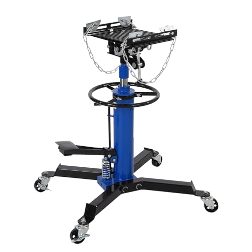 1100 Lbs Transmission Jack | 1100 lbs capacity, 2-stage lift, 33.8-72.8", foot pedal, swivel wheels, heavy-duty.