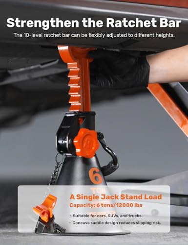 Jack Stands 6 Ton with Double Locking, Heavy Duty Car Jack Stands, 1 Pair - size: 6 Ton | Standard