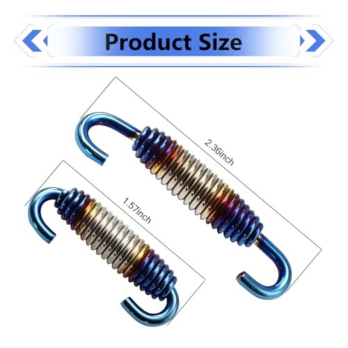 2 PCS Motorcycle Exhaust Muffler Springs, 1.57" - 2.36" Retractable Exhaust Pipe Spring with Hook, Vibration-damping Muffler Hardware, for Most Motorcycles Scooters ATVs (Blue) - color: Blue