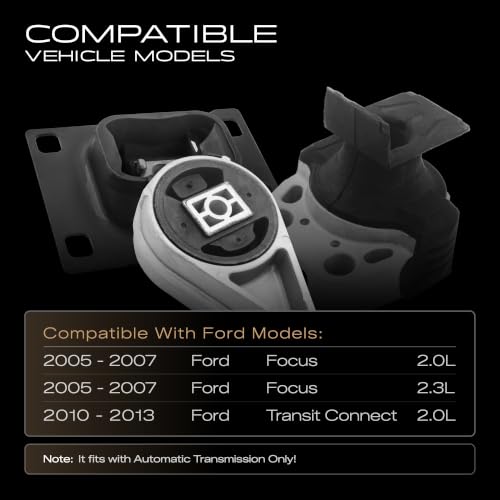 3PCS Engine Motor & Transmission Mount Set Compatible with 2005-2007 Ford Focus 2.0L and 2.3L, 2010-2013 Transit Connect 2.0L, A5312 5S4Z6038AA A2986 5S4Z7M121A 8S4Z7M121A A2939 9T1Z6068B - size: 2005-2007 Focus 2.0L 2.3L