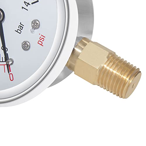 Joywayus Pressure Gauge 0-200 PSI Brass 1/4" NPT Male Thread Lower Mount, Glycerin Filled, Stainless Steel Case, Multiple Function - size: 0-200PSI--1/4", style: Glycerin Filled