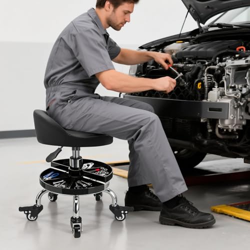 FLOLXNB Garage Mechanic Stool with Storage Tray,Low Height Rolling Shop Stools, Rolling Mechanics Seat Chair Height Adjustable, Rolling Shop Chair, Work Stool Creeper Seat (Style 1) - style: Style 1