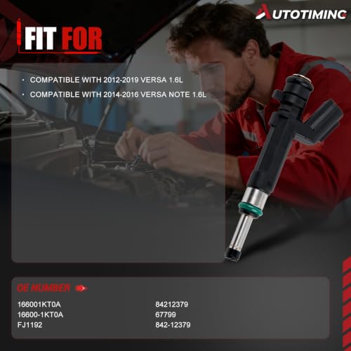 16600-1KT0A Fuel Injector Set of 4 Compatible with 2012-2019 Versa 1.6L