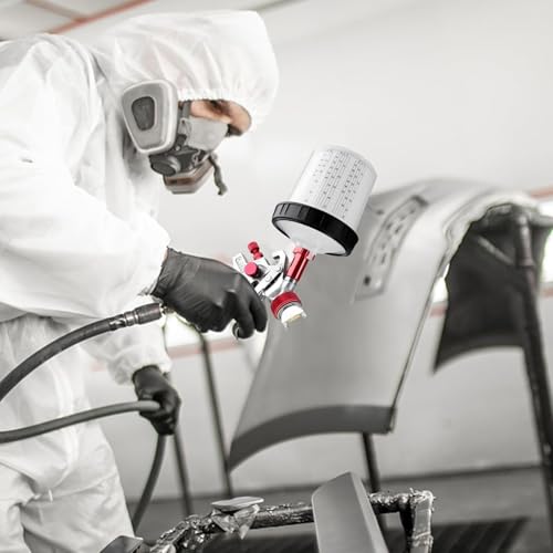 Paint Sprayer with Paint Mixing Quick Cup, HVLP Spray Paint Gun Kit Contain 1.4 1.7 2.0 MM Nozzles 10 Disposable 600ML Cups for Car Furniture Fence Painting (Red) - color: Red
