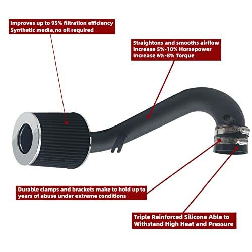 2.5-Inch Cold Air Intake System Kit + Filter Compatible for Honda Civic DX/LX/EX/GX/VP AT/MT 1.7L 2001-2005 AT/MT (Black Tube & Black Filter) - style: Black Tube & Black Filter