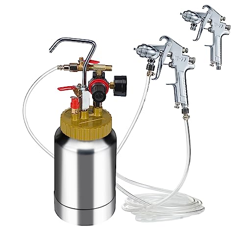 VEVOR Spray Paint Pressure Pot Tank, 2L/0.5gal Lightweight Air Paint Pressure Pot, 1.8mm Nozzle Spray Paint Gun 3m Hoses for Home Decoration Architecture Construction Automotive Painting, 45PSI Max - size: 2L1.8mm