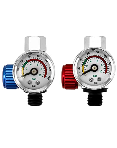 QWORK Air Pressure Regulator Kit, 1/4"-G Spray Paint Gun Air Adjusting Valve Regulator for Air Guns, Spray Guns and Air Tools, Airflow Regulator with Gauge and Adapter - size: 1 Set