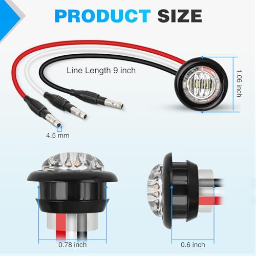 Nilight 3/4 Inch Dual Color Marker Light Red Brake White Clearance Lights - color: Red White 10Pcs