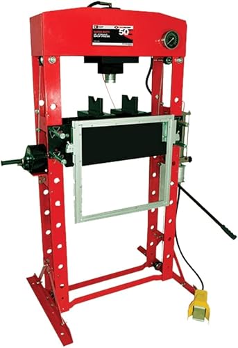 AFF 50 Ton Hydraulic Shop Press - Dual Air Motor, 7-Position Bed Height, Polycarbonate Shield - Super Duty (Multiple Capacities Available) - size: 50 Ton Capacity