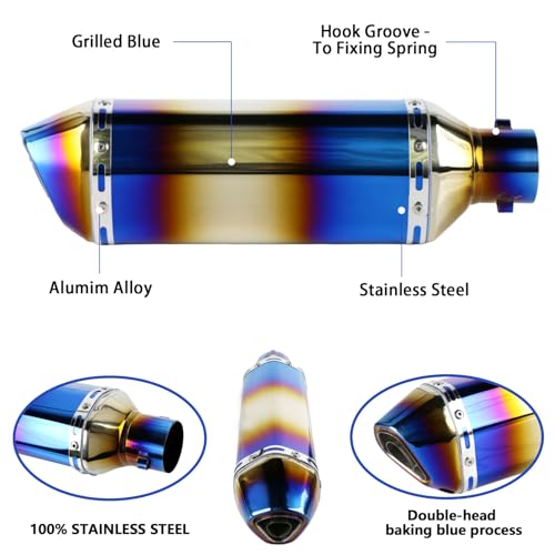 PACEWALKER Motorcycle Slip On Muffler, 1.5-2", 38-51mm Inlet, Grilled Blue - size: Grilled Blue