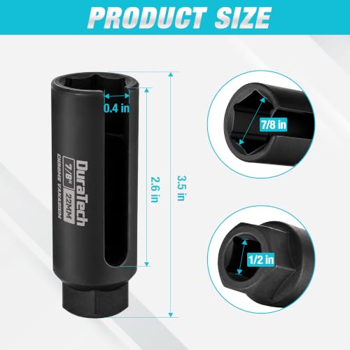 DURATECH O2 Oxygen Sensor Socket with Wide Slot 1/2" Drive x 7/8" (22mm) - size: 1pc 1/2" Dr. x 7/8" long oxygen sensor socket