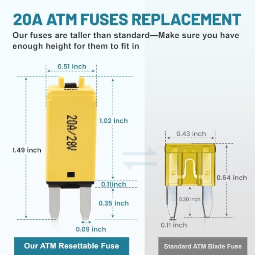 NuIth 20A ATM Manual Reset Fuse Kit, 20 AMP Low Profile Mini Blade Resettable Circuit Breaker Fuse DC 12V-28V for Car Truck RV Marine Electrical Diagnosis 2PCS - style: 20A 2PCS