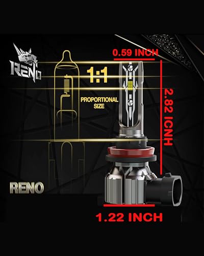 RENO H11 Bulb, Fanless In Line 6500K Cool White H9 H8 Fog Bulbs, Pack of 2 - size: H11