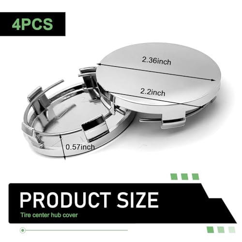 4PCS Car Wheel Center Caps, 60MM/2.36In OD 56MM/2.2In ID Center Hub Cover, ABS Snap-in Vehicle Rim Hub Caps, Rustproof Dustproof Center Cap for Rims, Universal Wheel Hub Decoration (Silver) - color: silver