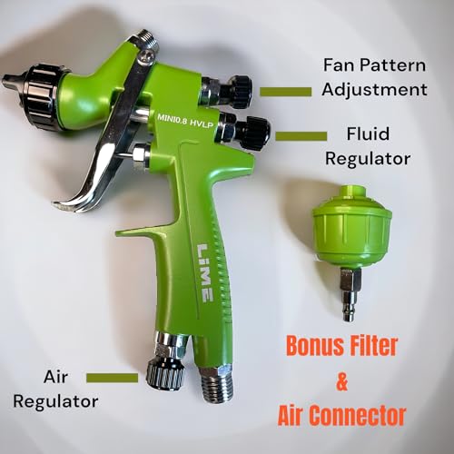 LiME LiNE .8mm Mini HVLP Automotive Spray Paint Gun for Basecoats and Clearcoat: Bonus Inline Filter Ball and Air Line Connector.