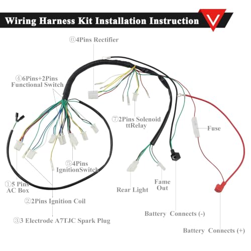 PRO BAT Full Wiring Harness 5-Pin AC CDI 4-Pin Rectifier 6-Coil Stator - color: Orange Spark Plug, size: Half-wave Rectifier