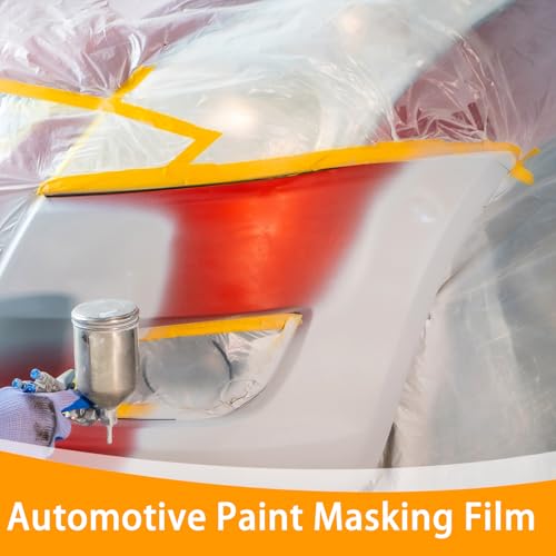 Painters Plastic with Tape 59inx65ft,Pre-Taped Masking Film Automotive Tape and Drape,Tear-Resistant Plastic Painting Film for Car Painting & Home Renovation (2 Roll) - size: 59inx65ft, style: 2 rolls
