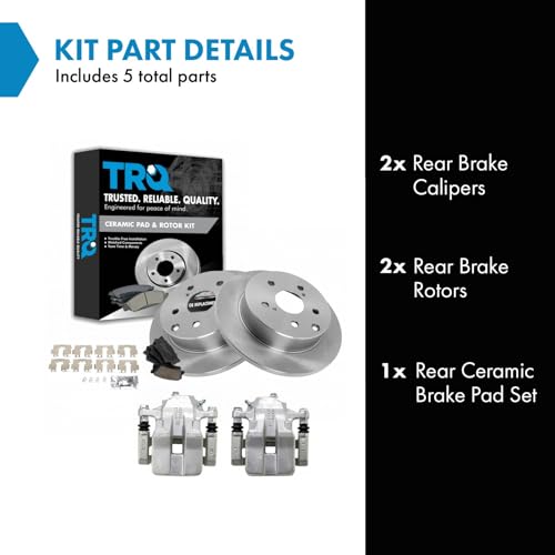 TRQ Rear Ceramic Brake Pad and Rotor Set Includes Calipers - style: BKA18595