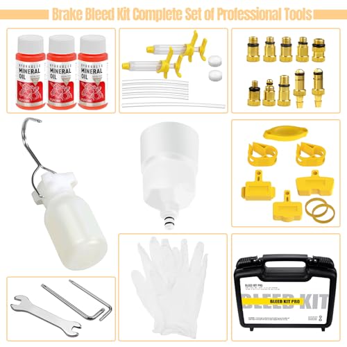Brake Bleed Kit for Shimano,TEKTRO, TRP Hydraulic Disc Brakes, Bike Hydraulic Brake Bleed Kit with 180 ml Mineral Oil Brake Fluid, Metal adapters, for MTB/Road Bike Brake