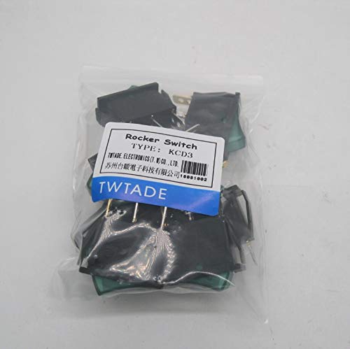 TWTADE / 6Pcs Rocker Switch, 3 Pin 2 Position Green Light On/Off SPST Boat Rocker Toggle Switch Snap AC 250V 125V/20A KCD3-101N-G - color: Green-ON/Off - KCD3, size: Narrow Rectangle