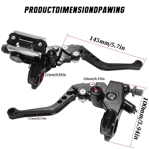 7/8" 22mm Motorcycle Brake Lever Handlebar Master Cylinder Clutch Levers Left & Right Set + Hand Grips + Handlebar Ends Set for Honda Kawasaki Suzuki Yamaha (Black) - color: Black
