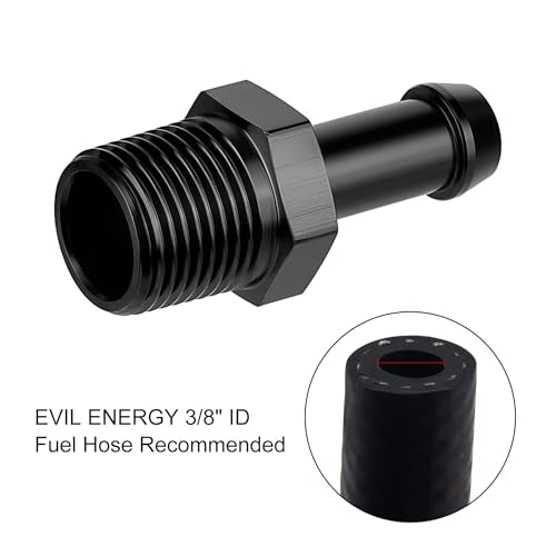 EVIL ENERGY 3/8" NPT Male to 3/8" Barb Fitting Adapter Straight Aluminum Black 2PCS - size: 3/8 NPT to 3/8 Barb