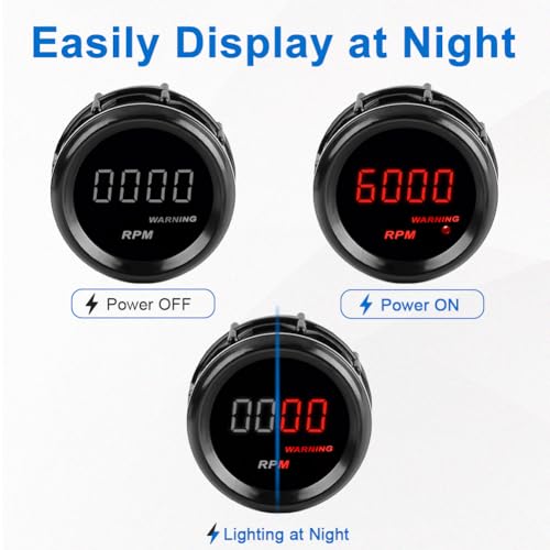 Car Tachometer Tacho Gauge 0-9999 RPM Gauge Meter Kit 2inch 52mm - size: Tachometer Tacho Gauge