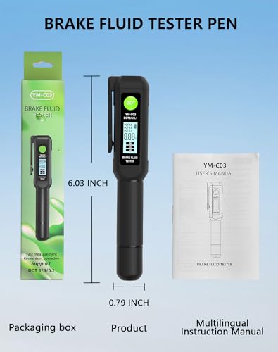 CERRXIAN Brake Fluid Tester Pen Calibrated for DOT 3 DOT 4 DOT 5.1 Brake Fluid, Probe Brake Fluid Moisture Testing Pen with High-Precision, Screen Display, Alarm - 15cm/5.9inch