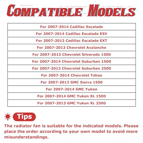 PartsFlow Radiator Cooling Fan Assembly For 2007 2008 2009 2010 2011 2012 2013 2014 Cadillac Escalade For 2007-2014 Chevrolet Suburban 1500 620-653 620-654 - color: For Chevrolet&For GMC