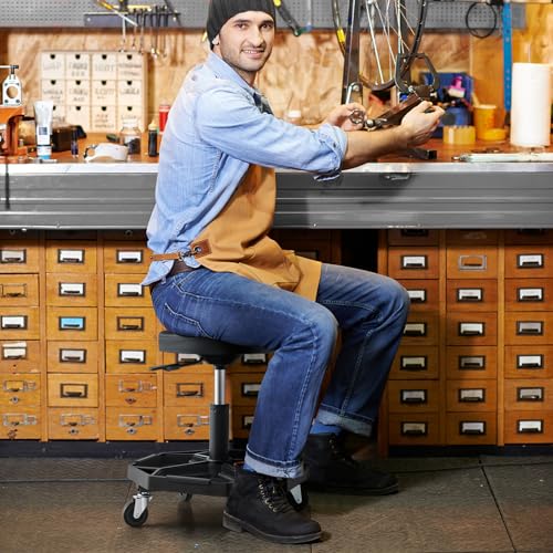 Goplus Mechanic Stool with Wheels, Magnetic Tool Tray, 330LBS Capacity - color: Black, size: Tool Tray