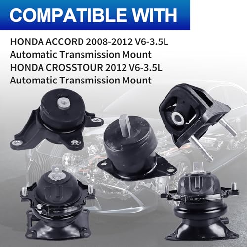 5PCS Engine Motor Mount Set fit for Accord 08-12, Crosstour 12 V6-3.5L Auto - size: 2008-2012 Honda Accord