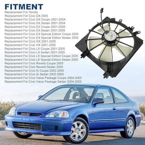 Engine Radiator Cooling Fan Assembly Replacement for Honda Civic 2001-2005 HO3115115 620-219 9599445 FA70118 Right Side Black