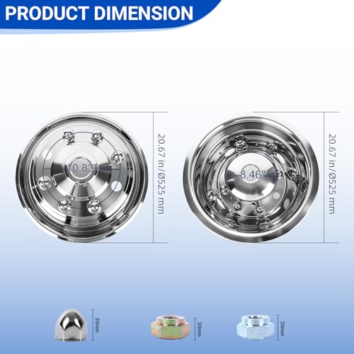 hightall 19.5“ Wheel Simulators 8 Lug,Stainless Steel Hubcaps, Compatible with 90-10,19-25 Chevy/GMC C4500/C5500/C6500,90-25 F650,90-03 F600,90-25 International,20-25 Freightliner,04-25 Hino 258 - size: 19.5“For 1990-2025 F650/International