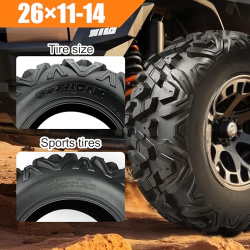 TRIPOWER All Terrain Tires 26x11-14 ATV UTV Trail Sand Mud Off-Road Tire, 6-Ply Tubeless, Set of 2 - size: 26x11-14