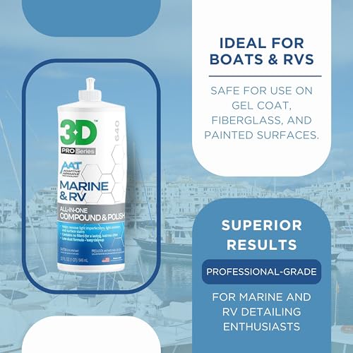3D Marine & RV All-in-One Gel-Coat Compound & Polish – Removes Oxidation, Swirls, & P2000 Scratches, Deep Shine Wax Protection, No Fillers, 32oz