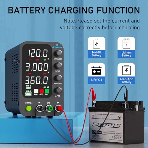 DC Power Supply Variable, 0-120V 0-3A Switching Bench Power Supply with Intelligent Charging Mode, 20W USB & Type-C Quick-Charge, Encoder Knob, Output Switch, 4-Digit LED Display - SPS-12003C - color: USB-C, size: 120V 3A