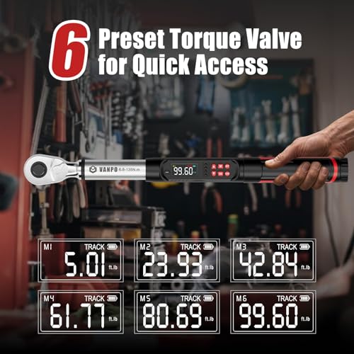 VANPO Digital Torque Wrench, 3/8", 5–99.6 ft-lb, Long Handle - size: 3/8-Inch -03
