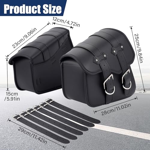Motorcycle Saddlebags,Universal Saddle Bags Motorcycles,Waterproof Durable PU Leather saddle bags,Universal Fit for Most Motorcycle Models,Includes 6 Adjustable Mounting Straps,Black - color: Black-B