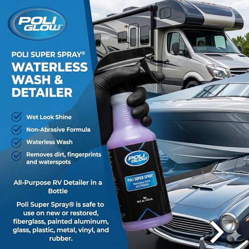 Poli Super Spray® Waterless Cleaner–No Rinse Car, Boat & RV Wash Streak-Free, High Gloss, Non-Abrasive Safe for Gelcoat, Fiberglass, Painted Surfaces, Glass, Plastic, Rubber & Vinyl–Quick & Easy - size: 16 Fl Oz (Pack of 1)