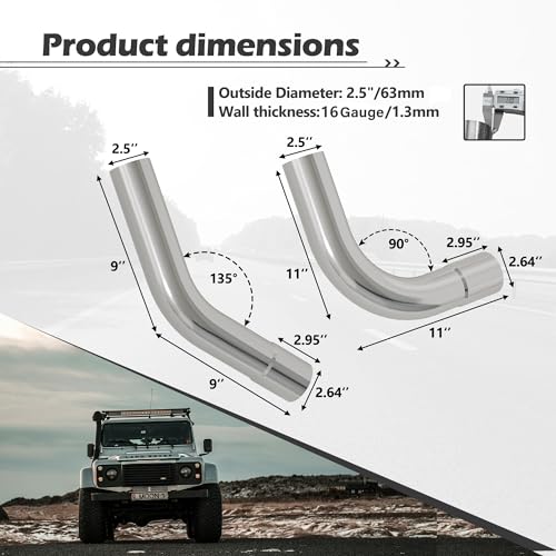 Exhaust Pipe Kit 2.5 Inches Mild Steel DIY Custom Exhaust Kit Tubing Mandrel Bend Pipe Straight & U-Bend 16 Gauge Universal 16PCS - size: 2.5 inch-16 pcs