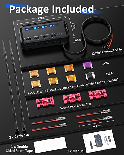 EXTRACTME 12V Fuse Block, Universal 20A Motorcycle Fuse Relay Box Kit with LED Warning Indicator, Motorcycle Accessory Power Supply Unit 4 Circuits, Fuse Box Battery for 12 Volt Automotive Vehicles